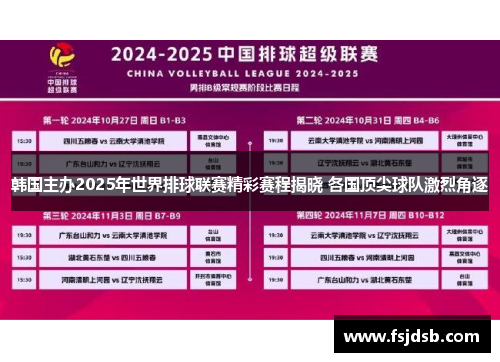 韩国主办2025年世界排球联赛精彩赛程揭晓 各国顶尖球队激烈角逐